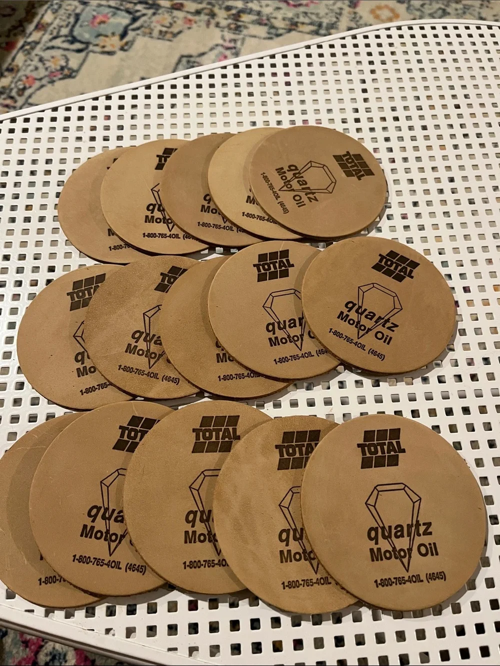 VINTAGE Total Brown Coaster Set — Quartz Motor Oil Design, 15 pc